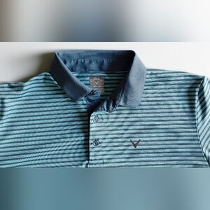 Callaway Teal and Grayy Striped Polo Shirt